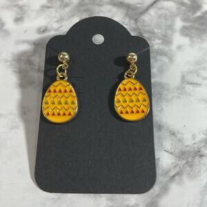 Handcrafted Colorful Easter Egg Dangle Earrings Gold Accents